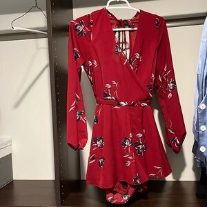 Red Romper with flower pattern